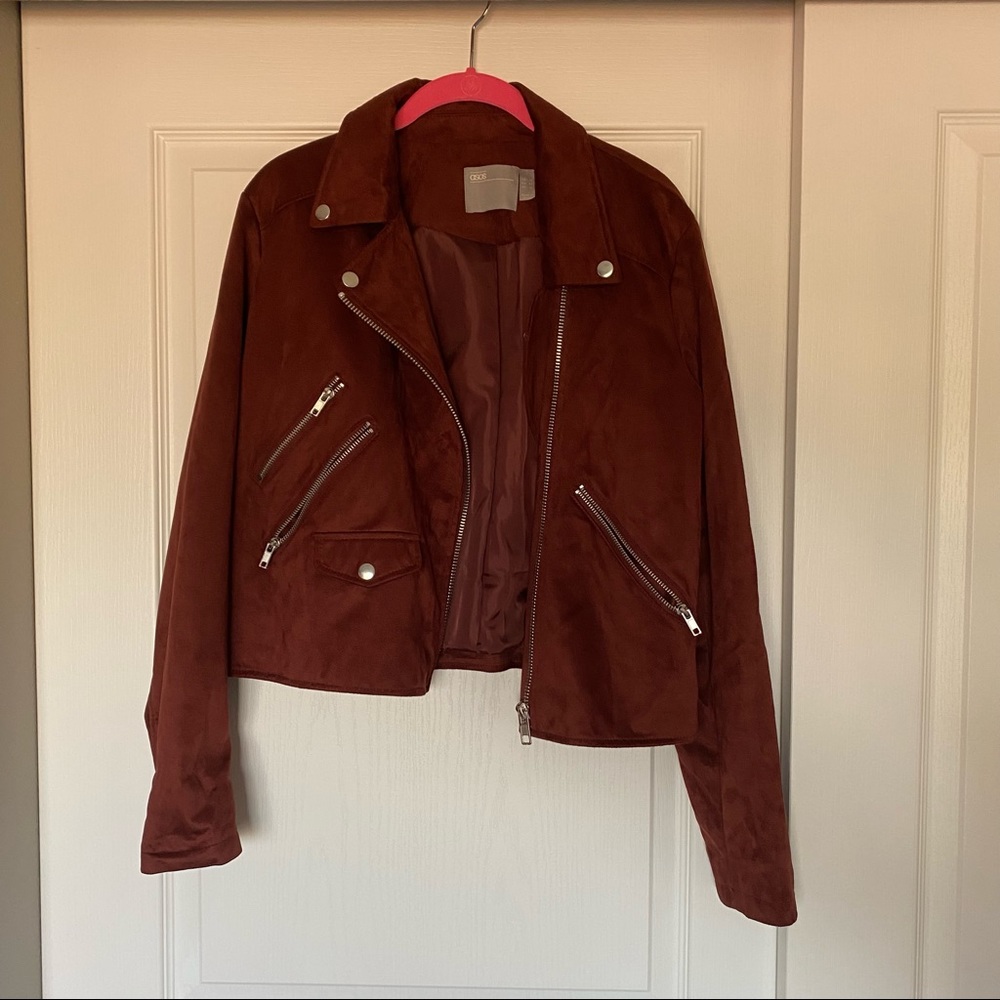 Faux suede biker jacket